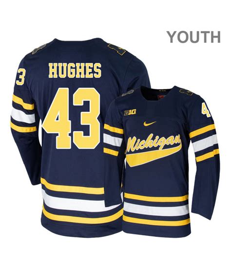Mens Nike Michigan Wolverines 43 Quinn Hughes Navy Blue Hockey Jersey