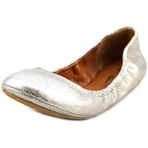 Lucky Brand Emmie Women Round Toe Leather Silver Ballet Flats