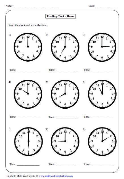 Printable Telling Time Worksheet