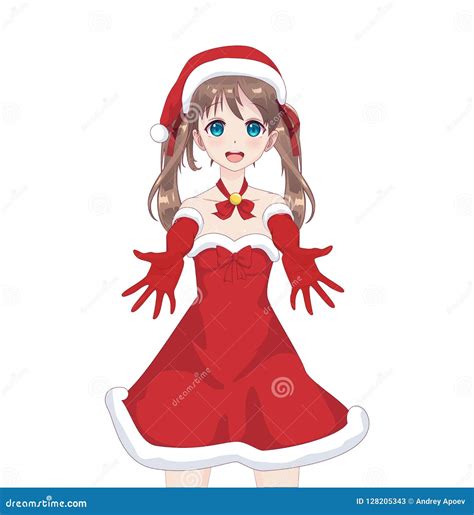 Anime Manga Girl Dressed In Santa Claus Costume Stock Vector Illustration Of Beautiful