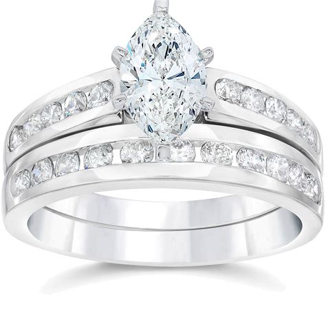 Carat Marquise Enhanced Diamond Engagement Wedding Ring Set White
