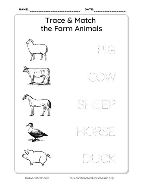 Preschool Tracing Worksheets Farm Animals