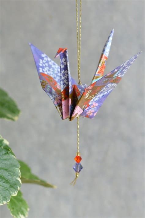 Origami Crane Hanging Ornament Lavender Japanese Paper Hand Etsy