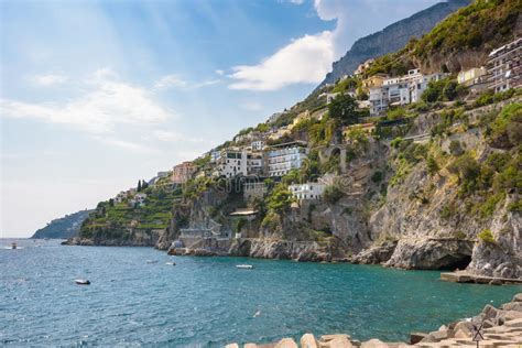Buildings On The Cliff Coast Of Amalfi Town Stock Image Image Of