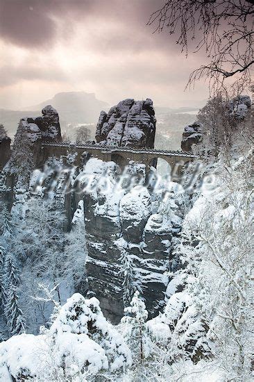 Bastei Bridge In Winter Saxon Switzerland National Park Elbe