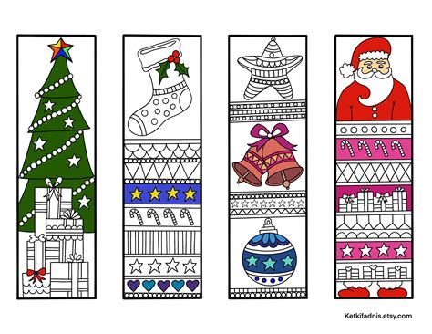 Christmas Coloring Bookmarks Instant Pdf Download Bookmarks To Color