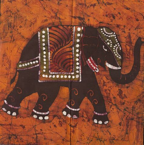 Indian Elephant Batik Painting Handmade Animal Tribal Ethnic Folk