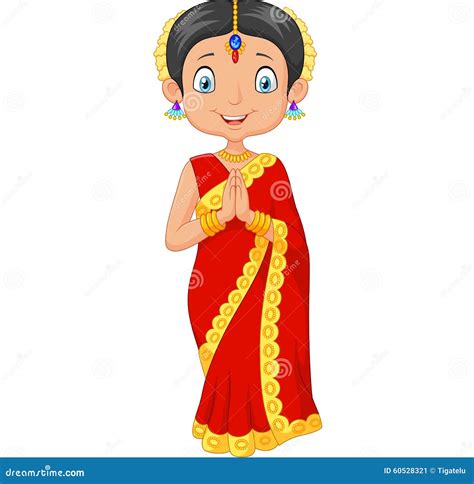 Menina Indiana Dos Desenhos Animados Que Veste O Vestido Tradicional Ilustração Do Vetor