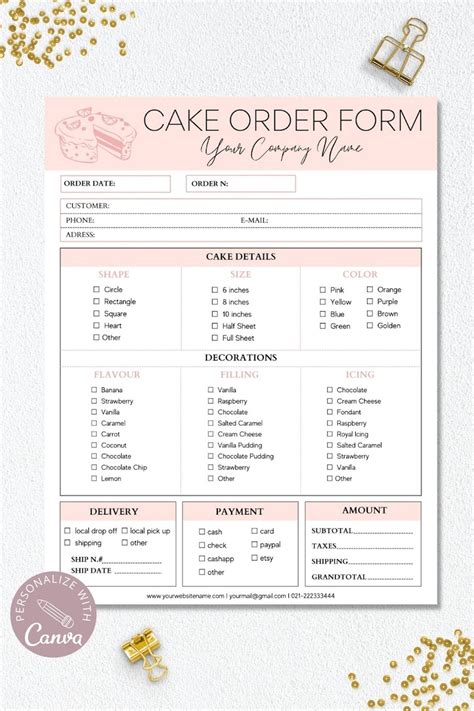 Printable Cake Order Form Template