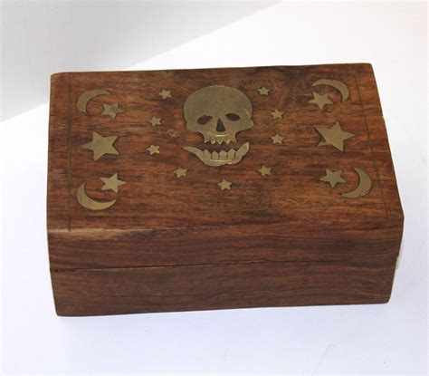 Vintage Wood Box Trinket Jewelry Storage With Brass Skulls Etsy