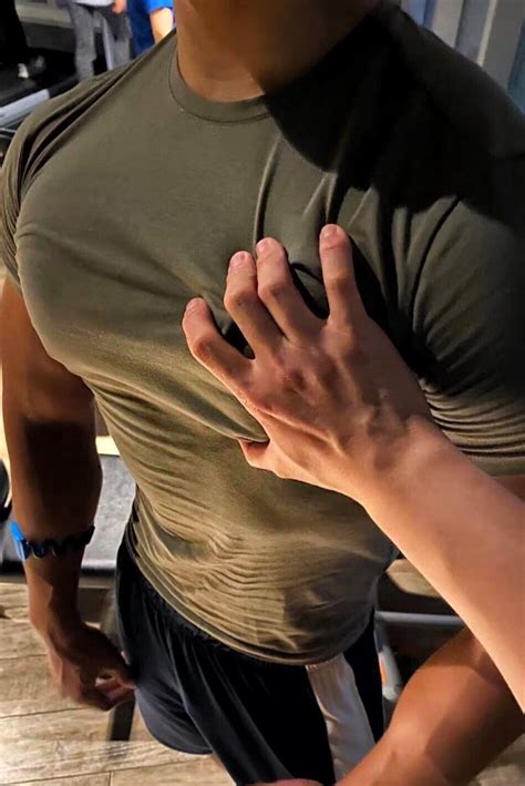Male Muscular Hunk Pec Chest Grab Jock Dude Gay Interest Beefcake Photo