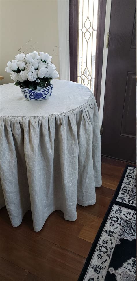 Round Table Skirt With Gathers 100 Linen Tableskirt Etsy In 2022