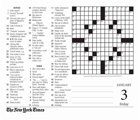 Printable Ny Times Crossword