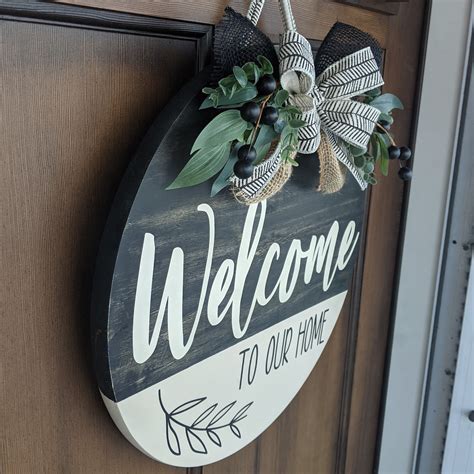 Wood Circle Welcome Sign Round Wood Sign Welcome Sign Etsy