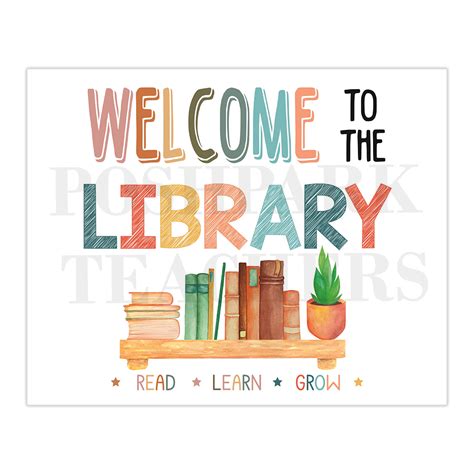 Printable School Library Welcome Sign Library Wall Art For School Or