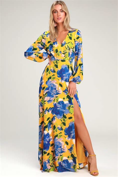 Carolita Yellow Floral Print Long Sleeve Maxi Dress Long Sleeve Maxi Dress Long Sleeve Maxi