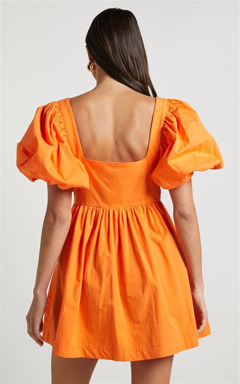 Vashti Mini Dress Puff Sleeve Sweetheart Dress In Orange Showpo