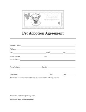 Looking for grants to fund spay neuter programs or animal medical care and rehabilitative services? Pet Adoption Agreement - The Mia Foundation Fill Online, Printable, Fillable, Blank - family ...