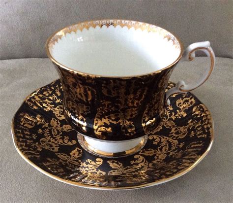 Vintage Elizabethan England Black And Gold Tea Cup And Saucer Fine Bone China Tea Cup Saucer Tea