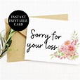 Sorry For Your Loss Card Printable Card Sympathy Card | Etsy
