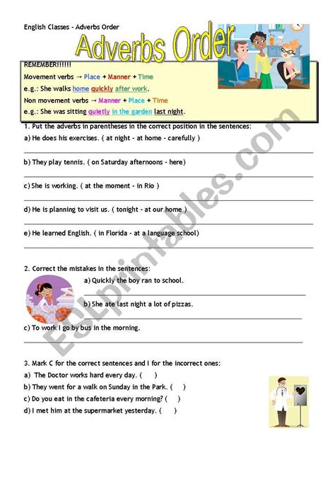 Find an answer to your question what is an adverb ? Adverbs order - manner place time - ESL worksheet by Lihgf