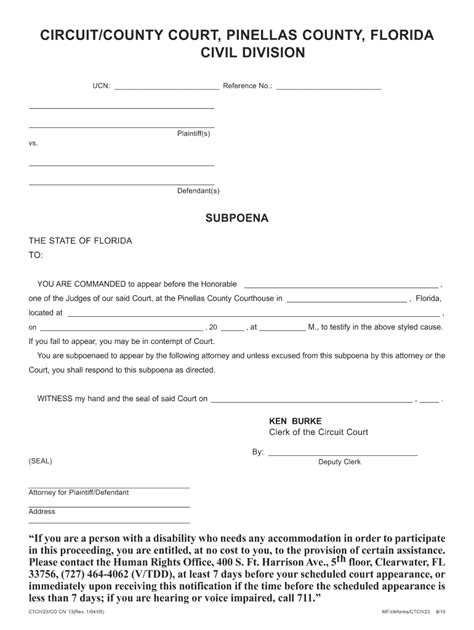 Subpoena Pinellas County Fill Out And Sign Printable Pdf Template