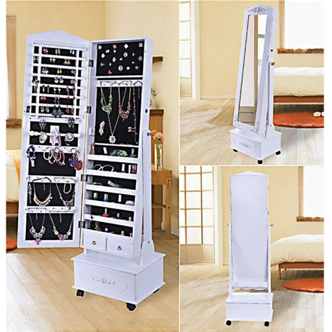 Movable Jewelry Cabinet W Full Length Mirror Standing Jewelry Armoire