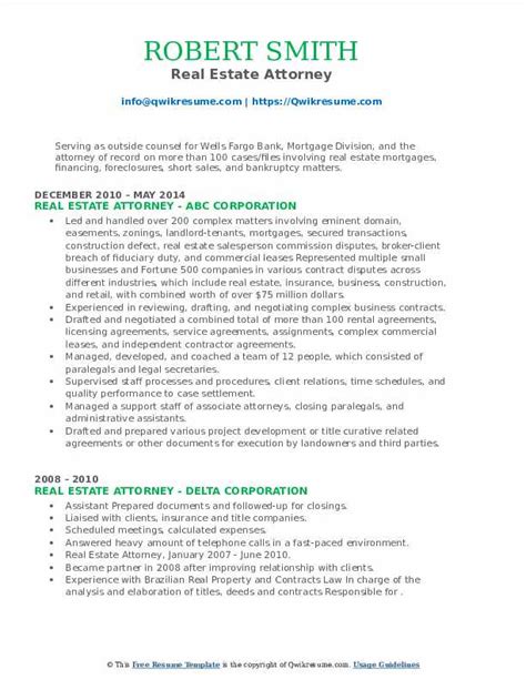Real Estate Attorney Resume Samples Qwikresume