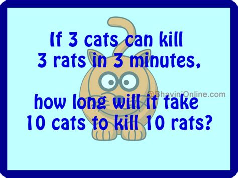 Fun Math Riddles How Long Will It Take 10 Cats To Kill 10 Rats