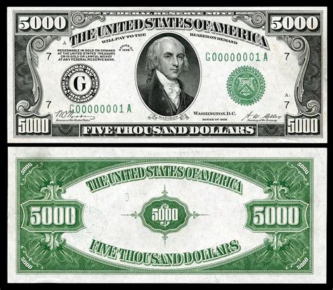 Large Denominations Of United States Currency 5000 Dollar Bill
