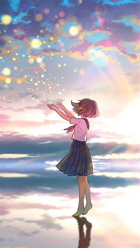 Download 720x1280 Wallpaper Outdoor Colorful Sky Sunset Original Anime Girl Samsung Galaxy