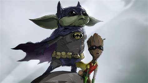 Baby Groot Yoda As Batman And Robin 4k Baby Groot Yoda As Batman And