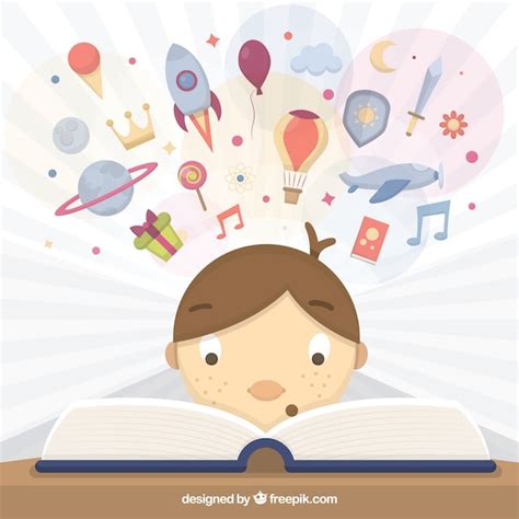 Kid Reading A Book Illustration Vector Free Download