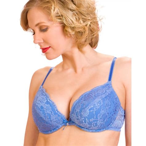 Camille Womens Ladies Blue Padded Plunge Push Up Lace Lingerie Bra Size