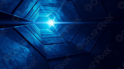 3d Rendering Of Realistic Sci Fi Dark Corridor With Blue Stock Photo