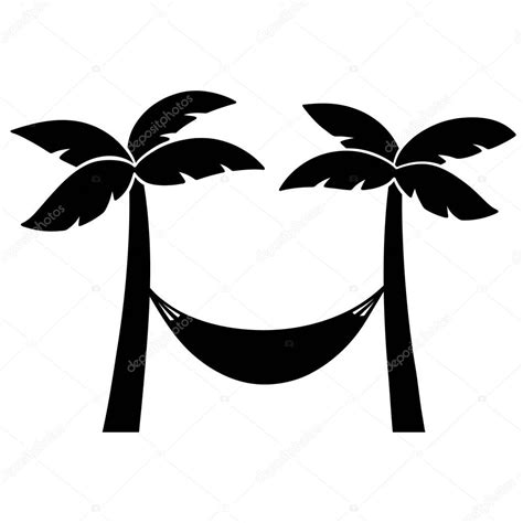 Hammock Silhouette Two Palm Trees Simple Black White Cartoon Vector
