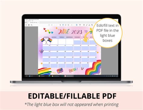 editable june 2023 calendar printable lgbt pride month etsy