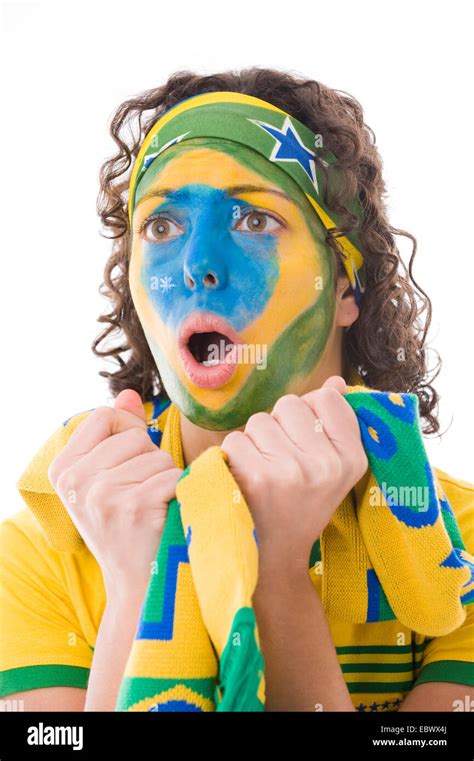 Brazilian Female Soccer Fan Stock Photo Alamy