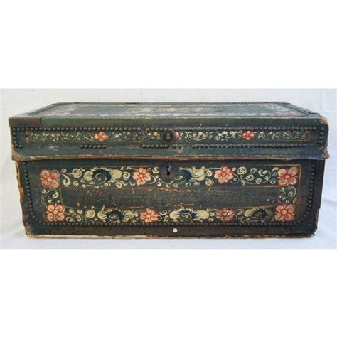 French 19th C Hand Painted Leather Trunk Chairish