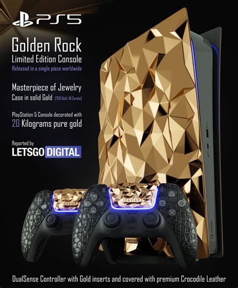 Inspired by the unique geometry of gold ore and the graceful contours of a rock, caviar has given this ps5 limited edition the matching. This PlayStation 5 Gold Edition has 20 kilograms of solid ...