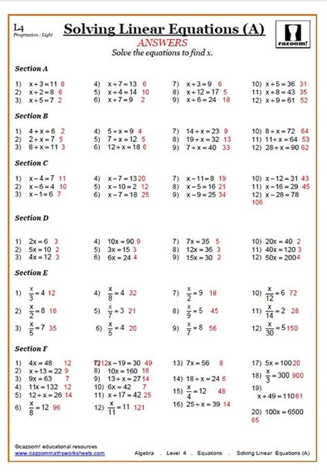 Algebra 1 Worksheets Equations Worksheets Solving Linear Equations Form X A B C A Hope Miller