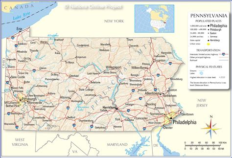 Reference Maps Of Pennsylvania Usa Nations Online Project