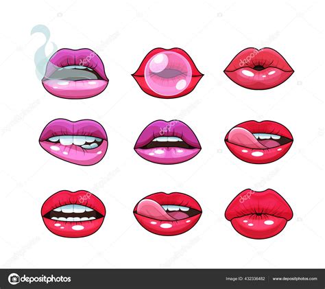 sexy woman mouth set red sexy girls lips love kissing stock vector image by ©ansvetas 432336482