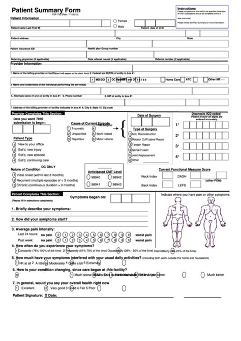 Form Psf 750 Patient Summary Form Optum Physical Health Printable