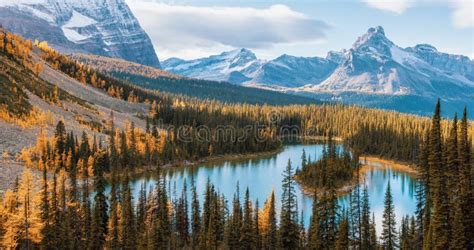 Scenic View Of Glacier Lake In Canadian Rocky Mountains Stock Photo