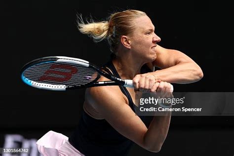 Kaia Kanepi Of Estonia Plays A Backhand In Her Womens Singles Third