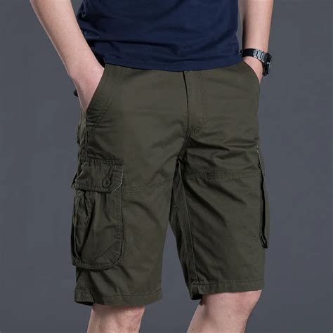 2018 Mens Military Cargo Shorts Summer Army Green Cotton Shorts Men
