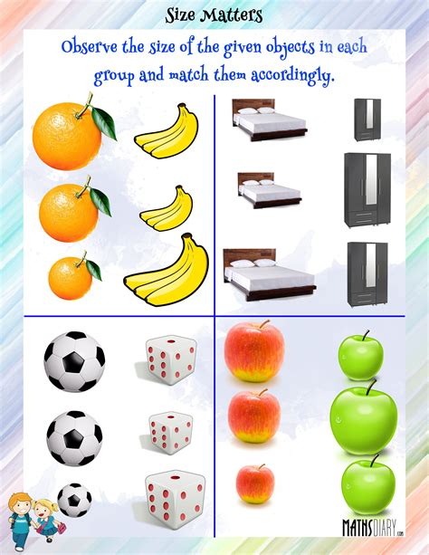 Match The Size Of Objects Math Worksheets