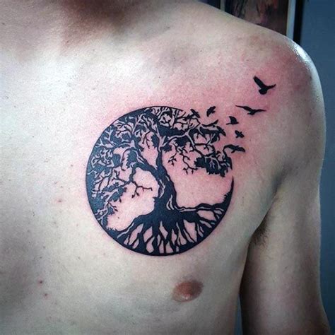 Tattoo Trends Mens Upper Chest Birds Flying Circle Tree
