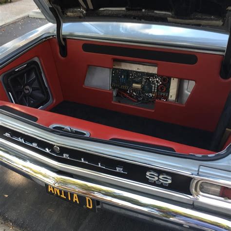 66 Chevelle Red And Black Car Audio Custom Trunk Install Amps Sub